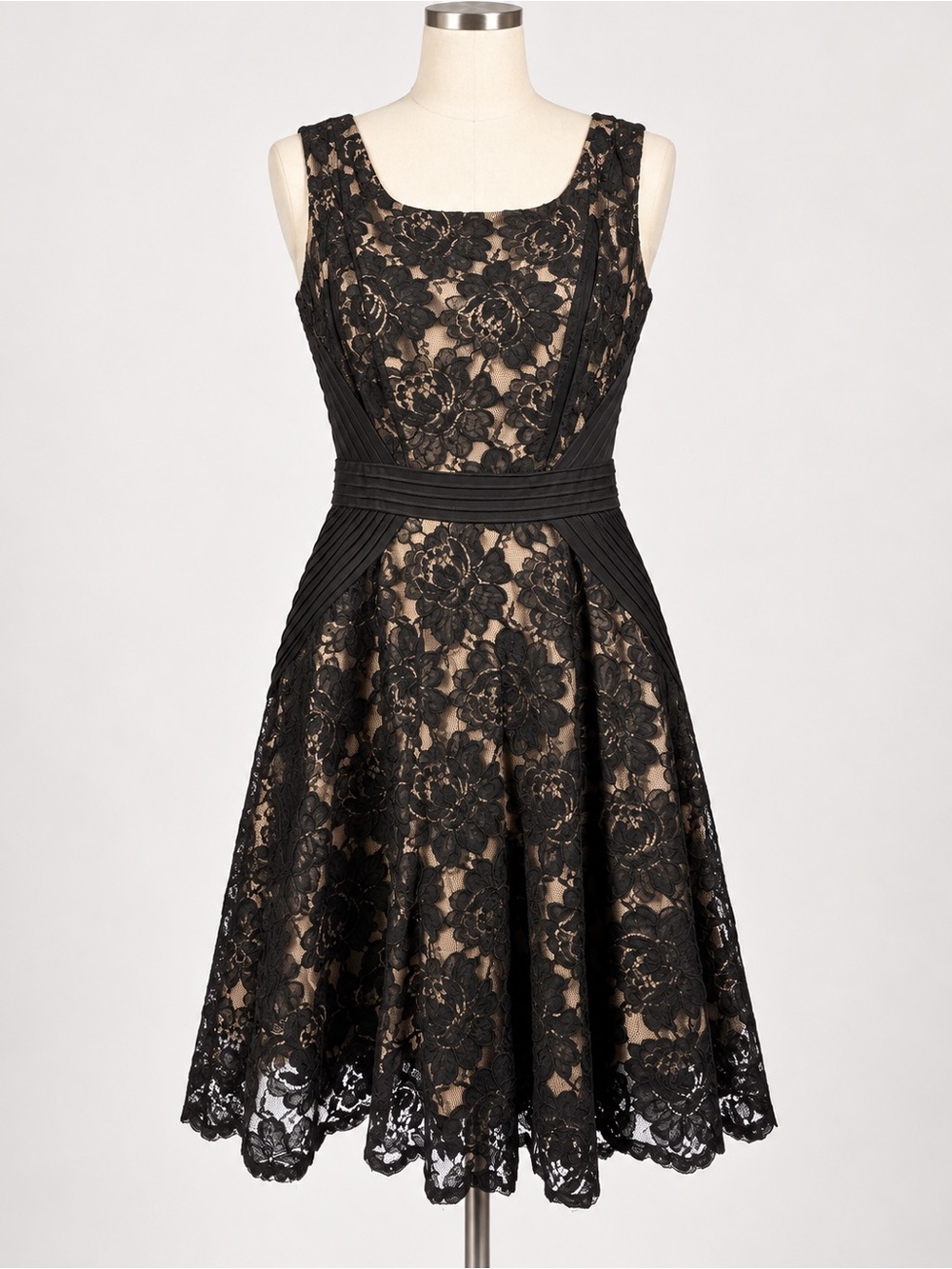 Danny & Nicole Black Lace Midi Dress with Nude Underlay